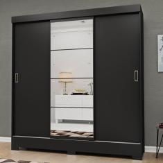 Guarda Roupa Casal com Espelho 3 Portas Atenas Yescasa Preto