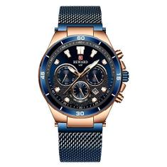 Relógio Luxo Unissex Casual À Prova D' Água Calendário Cronógrafo REWARD 82003 Aço Inoxidável (Azul)