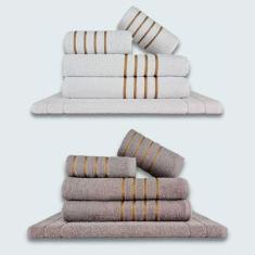 Jogo De Toalhas 10Pçs Coleção Dubai 00% Algodão Branco+cinza