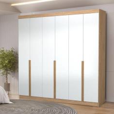 Guarda-roupa Casal 6 Portas 6 Gavetas 100% Mdf Lisboa Inovata/Branco Supremo/Cinamomo Mel