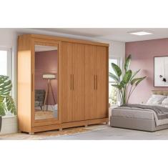 Guarda-roupa 5 Portas e 4 Gavetas com Pés e Espelho Canela