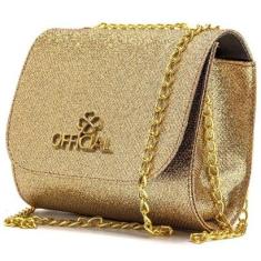 Bolsa Trevo Official  Baú Tecido Brilhante Com Corrente Feminina-Feminino