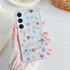 XIZYO Capa para Samsung Galaxy S23 Plus linda estampa floral transparente flores secas estéticas mulheres meninas glitter fino TPU bumper capa protetora à prova de choque para S23 Plus, flor pequena