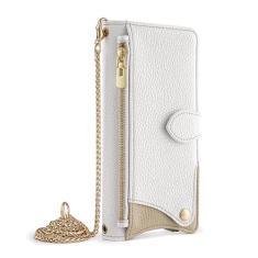 HAO RIYLN Capa carteira para Samsung Galaxy S24 Ultra/S24 Plus/S24, capa de telefone flip de couro elegante com compartimento para cartão com zíper espelho corrente de metal capa à prova de choque,