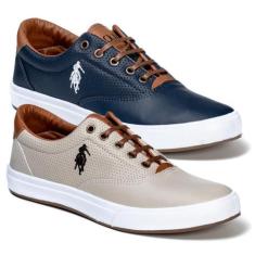 kit 2 Tenis Masculino Polo Open Sapato Social Casual, Marinho, Bege, 4