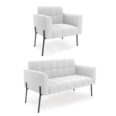 Sofá Namoradeira E Poltrona Pé Ferro Pto Elisa Bouclê Off White D03 - D`rossi