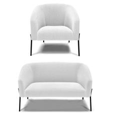 Sofá Namoradeira E Poltrona Pé Ferro Preto Stella Bouclê Off White D03 - D`rossi