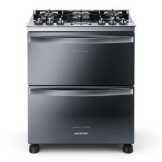 Fogão Brastemp 5 Bocas Duplo Forno Cor Inox Com Mesa De Vidro E Touch 