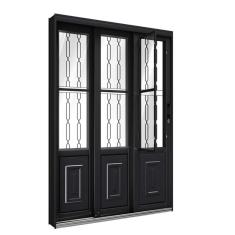 Porta De Aço De Correr Lateral Com Postigo E Grade Mosaico 3 Folhas 213x150cm Facilitá Lucasa Preto