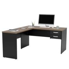 Mesa De Escritório Em L 1.60x1.50 Com Gaveteiro Tampo 30mm - Nogal