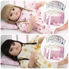 Boneca Reborn Gêmeas Realista Corpo Vinil Enxoval Completo - Cegonha R