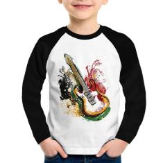 Camiseta Raglan Infantil Guitarra Reggae Manga Longa - Foca na Moda, B