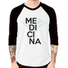 Camiseta Raglan Medicina Estudante Manga 3/4 - Foca na Moda, Branco, P