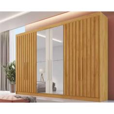 Guarda Roupa Casal Potente 6 Portas de Dobradiça 6 Gavetas MDF Peroba-Off White Móveis Europa