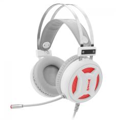 Headset Gamer Redragon Minos H210W USB Lunar White Branco - Branco com Vermelho