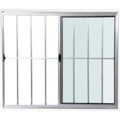 Janela 2 folhas 1,00x1,20 com grade no alumínio brilhante