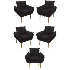 Kit 05 Poltrona Opala Sofá Sala, Quarto, Escritório Suede Cor:preto