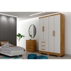 Guarda Roupa Solteiro 4 Portas 3 Gavetas C-espelho E Pés Freijo Cumaru C- Fendi - Novo Horizonte