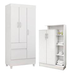 Guarda Roupa Infantil Wind e Armário Multiuso Elite Branco Brilho - Demóbile