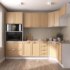 Cozinha Modulada 7 Peças com Tampo 1 Torre 3 Aéreos 3 Balcões Arizona Cabecasa Madeiramadeira Figueira