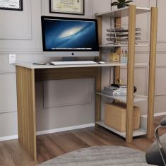 Mesa Escrivaninha Home Office 3 Prateleiras Off White/Carvalho - Panorama Móveis