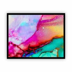 Quadro Canvas Premium Abstrato Colorido Com Moldura 90X60Cm - Plimshop