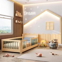 Cama Solteiro Montessoriana Wave e Moldura com Led Dream Decor Casatema Verde/Natural