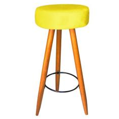 Banqueta Alta Flora Pés Palito em Madeira Caramelo  Bar Bistrô Cozinha