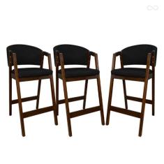 Kit 3 Banquetas Alta para Bancada de Cozinha Ravena Madeira Maciça Pin