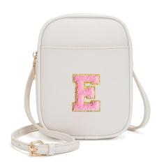 Viverte Bolsa infantil com inicial transversal para meninas, 3 bolsos, couro PU, bolsa transversal para presente personalizado para meninas adolescentes, Bege, One Size