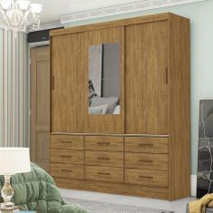 Guarda Roupa Casal com Espelho 3 Portas de Correr 9 Gavetas Sevilha Carioca Móveis