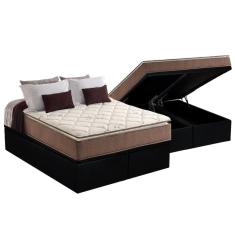 Cama Box Baú Queen: Colchão Espuma Anjos D28 / AG65 Star Pillow Top + Base crc Suede Black(158x198)