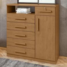 Cômoda 1 Porta 6 Gavetas 1 Nicho Da Vinci Amêndoa Clean - Móveis Lopas