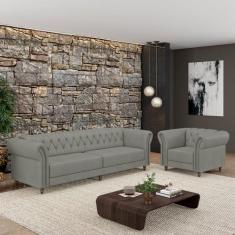 Conjunto Sala de Estar 1 Sofá Living 240cm e 1 Poltrona Stanford Chest
