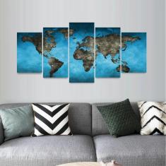 Quadro decorativo Mapa Mundi Blue Arte Quarto Sala