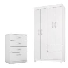 Conjunto Quarto Guarda Roupa E Comoda Vicenza Branco Rosa