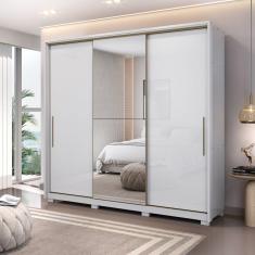 Guarda Roupa Nilo com Espelhos e Pés Branco Brilho