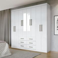 Guarda Roupa Liverpool com 8 Portas e Espelho - Branco