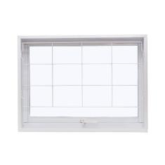 Janela de Aço Maxim-Ar 50x50cm com Grade Quadriculada e Vidro Boreal Qualitysol Ramassol Branco