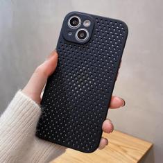 Capa de telefone com resfriamento respirável e dissipação de calor para iPhone 13 12 11 Pro XS Max XR Mini 7 8 Plus SE2020 Capa de TPU macia em cores doces, preta, para iPhone 7