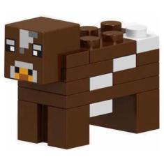 Boneco Blocos De Montar Vaca Malhada Marrom Minecraft