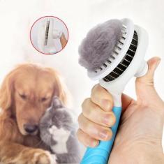 Escova Rasqueadeira Pet Autolimpante Tira Pelos Gatos Cães Cachorro Má