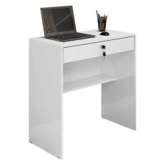 Escrivaninha Mesa Para Notebook 1 Gaveta Com Chave Andorinha JCM Movelaria Cor Branco