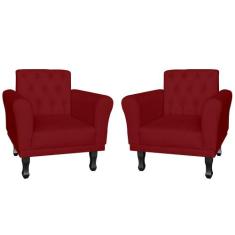 Kit 02 Poltronas Decorativas Classic Pés Luis XV Suede Bordô - DS Esto