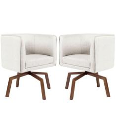 Kit 02 Poltronas Decorativas Sala de Estar Giratória Ka Nix Linho Crem