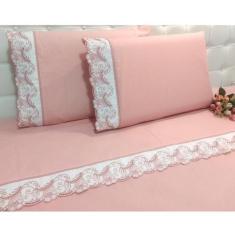 Jogo Lençol Casal Bordado Richilieu 4 Peças 100% Algodão 200 Fios Perc