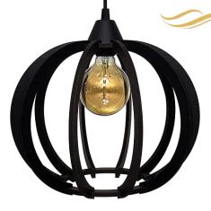 Luminária Lustre Pendente Madeira Teto Sala Quarto Cozinha Balcão NY Dia Preto