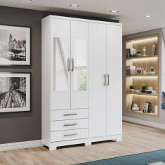 Guarda-roupa Solteiro 4 Portas 3 Gavetas com Espelho Caju