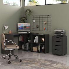 Mesa de Escritório em L Nero com Gaveteiro Bit 4 gv Preto