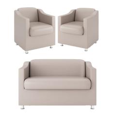 Kit Sofá Namoradeira + 02 Poltrona Sala De Espera bege